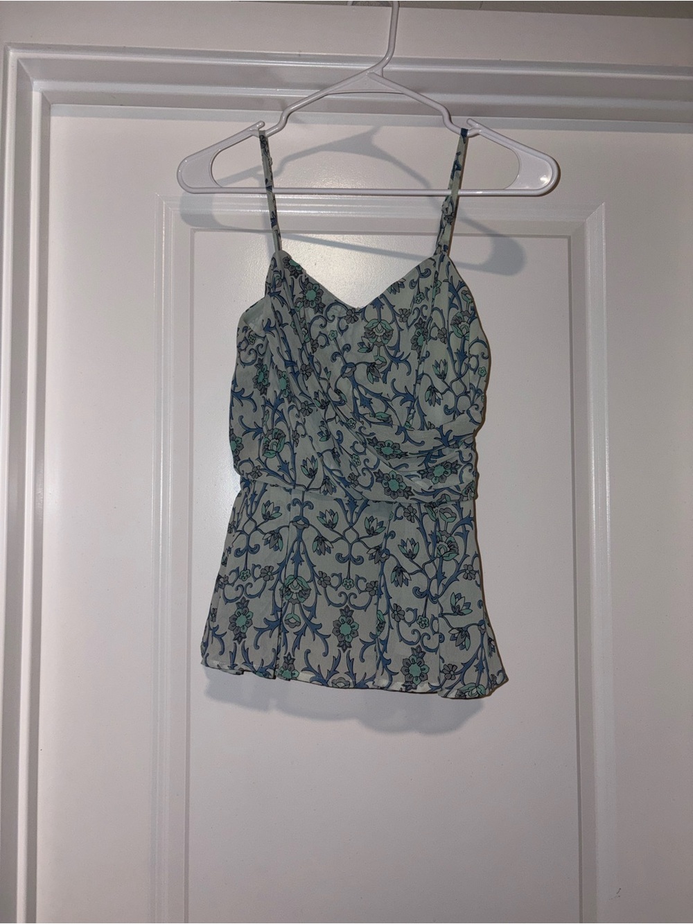 Forever 21 Cream Spaghetti Strap Floral Camisole with Blue-Green Print